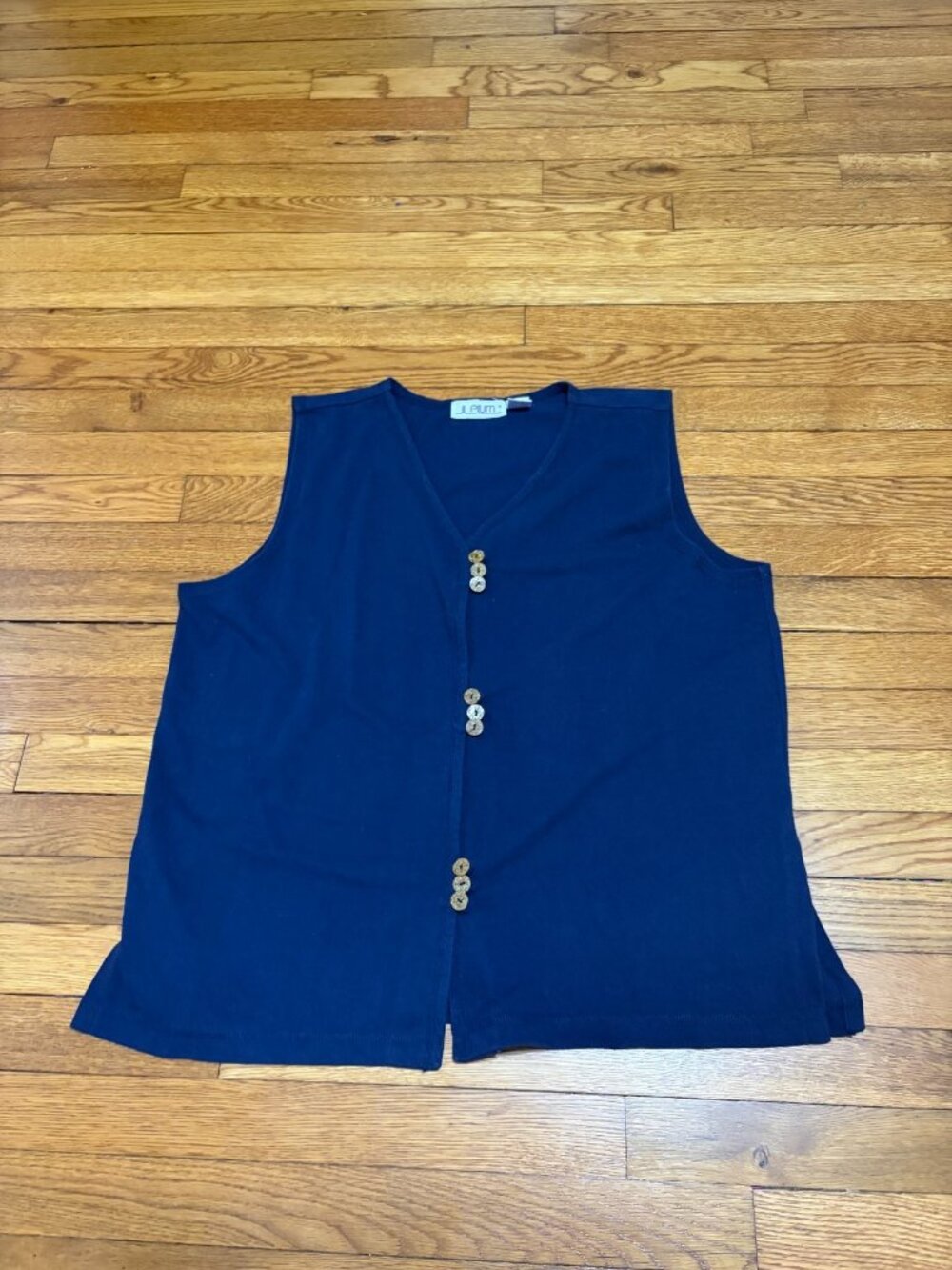 JL Plum Navy Blue Sleeveless V-Neck Knit Top Size XL Coastal Grandma Retro